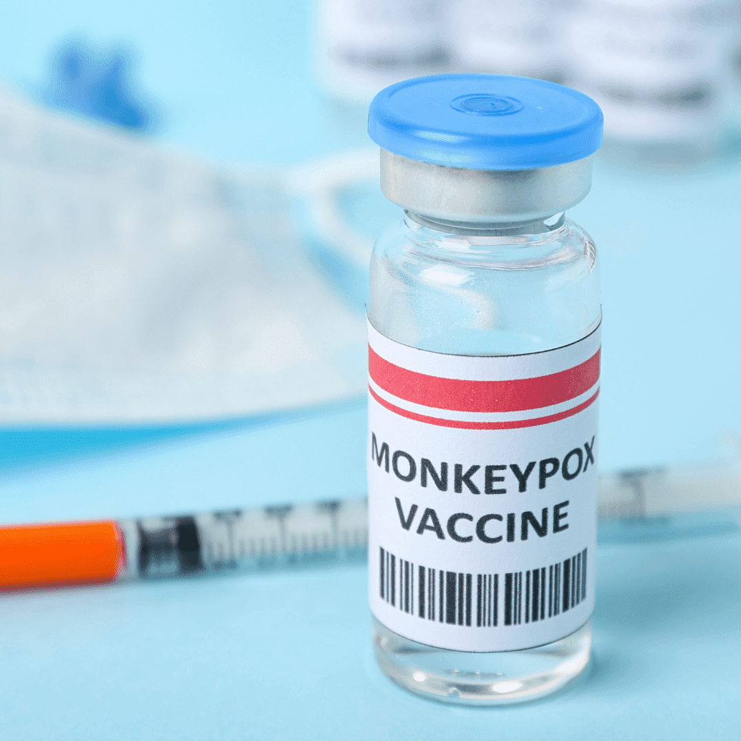A picture of a bottle with a label that says monkeypox vaccine