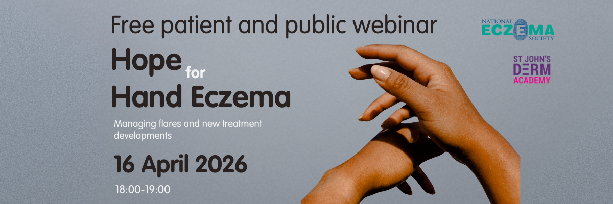 A banner for a eczema webinar called: Hope for Hand Eczema